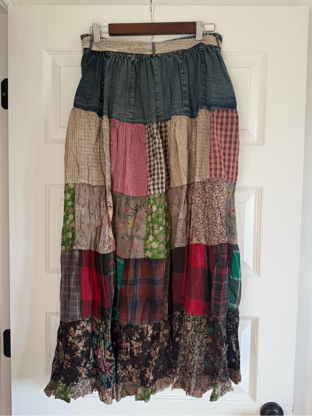 Young Threads Western Boho Patchwork Belted Skirt Vintage NWT Large - Picture 11 of 13